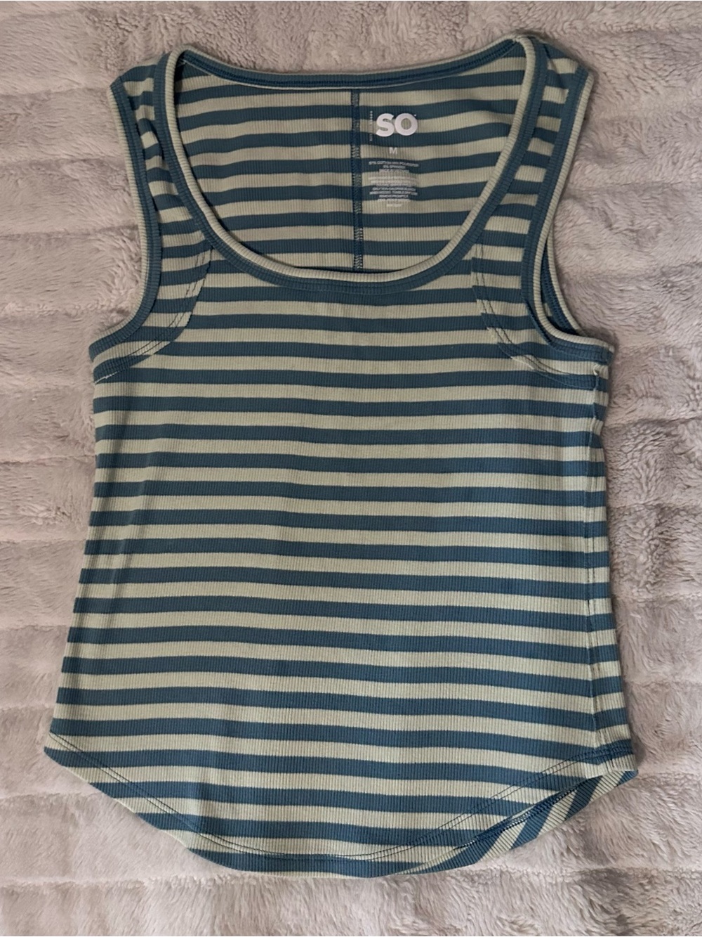 SO Striped Scoop Neck Tank in Teal and Cream